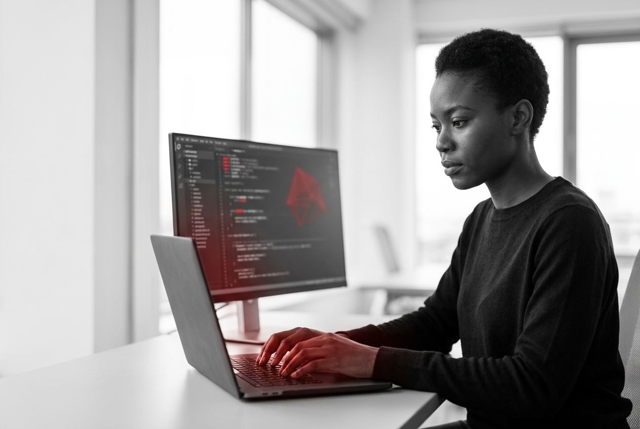 Programadora da Villasoft a desenvolver software